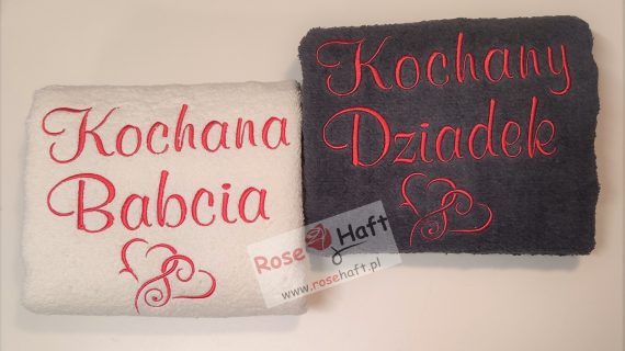 Dzień Babci i Dziadka Prezent Komplet Ręczników z dwoma sercami 70x140 cm